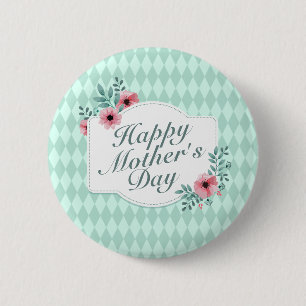 Elegant Happy Mother Day Floral Frame Button
