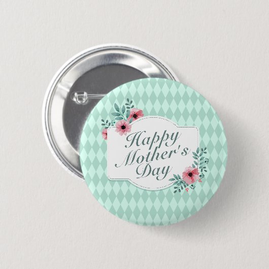 Elegant Happy Mother Day Floral Frame Button (Vorne & Hinten)