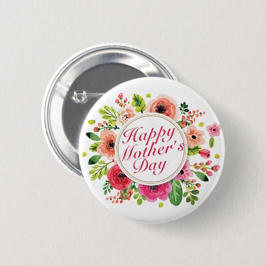 Elegant Happy Mother Day Floral Frame Button (Vorne & Hinten)