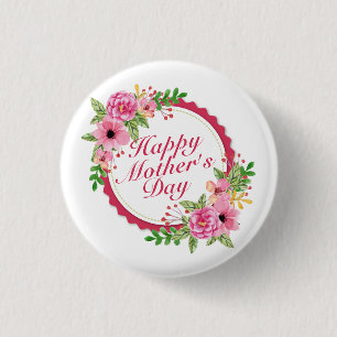 Elegant Happy Mother Day Floral Frame Button
