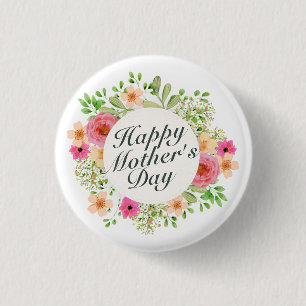 Elegant Happy Mother Day Floral Frame Button Butto