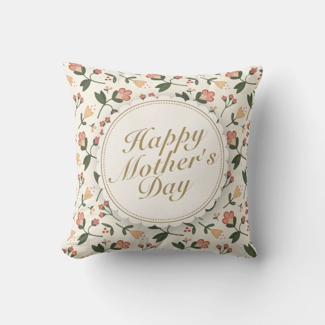 Elegant Happy Mother Day Floral Frame | Kissen (Vorderseite)