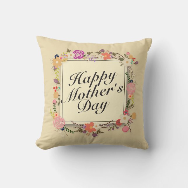 Elegant Happy Mother Day Floral Frame | Kissen (Vorderseite)
