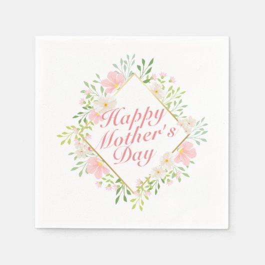 Elegant Happy Mother Day Floral Frame Napkin Serviette (Vorderseite)