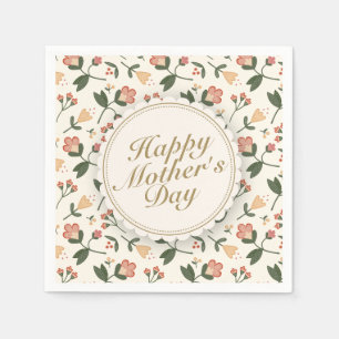 Elegant Happy Mother Day Floral Frame Napkin Serviette