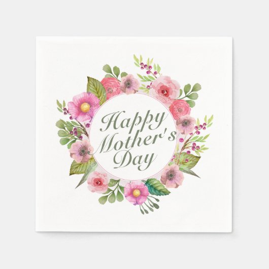 Elegant Happy Mother Day Floral Frame Napkin Serviette (Vorderseite)