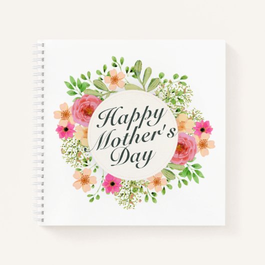 Elegant Happy Mother Day Floral Frame | Notebook Notizblock (Vorderseite)