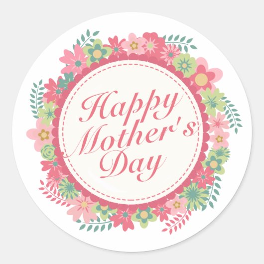 Elegant Happy Mother Day Floral Frame Sticker (Vorderseite)