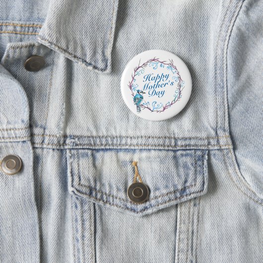 Elegant Happy Mother's Day Blue Wreath Button (Beispiel)