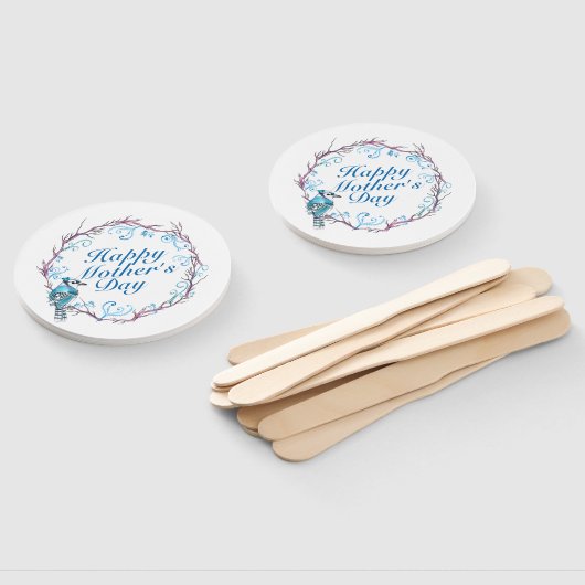 Elegant Happy Mother's Day Blue Wreath Hand Fan Fächer (Non-assembled)