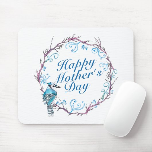 Elegant Happy Mother's Day Blue Wreath Mousepad (Mit Mouse)