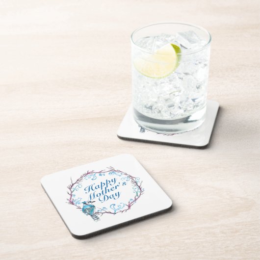 Elegant Happy Mother's Day Blue Wreath Untersetzer (Rechte Seite)