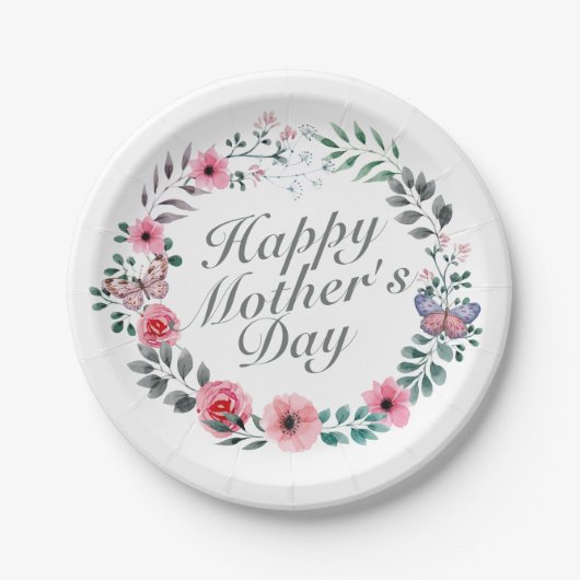 Elegant Happy Mother's Day Floral Paper Plate Pappteller (Vorderseite)