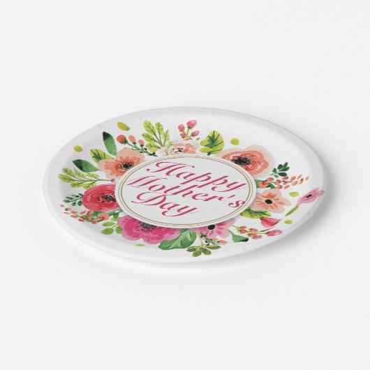 Elegant Happy Mother's Day Floral Paper Plate Pappteller (Schrägansicht)