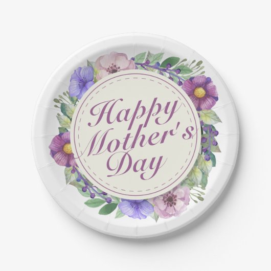 Elegant Happy Mother's Day Floral Paper Plate Pappteller (Vorderseite)