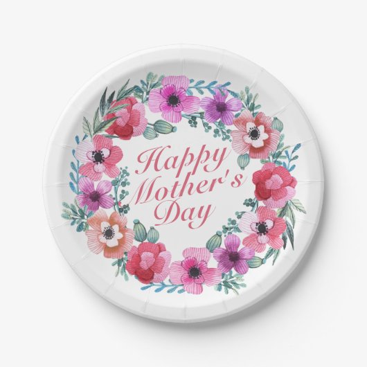 Elegant Happy Mother's Day Floral Paper Plate Pappteller (Vorderseite)