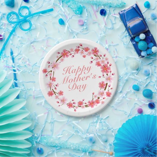 Elegant Happy Mother's Day Floral Paper Plate Pappteller (Party)