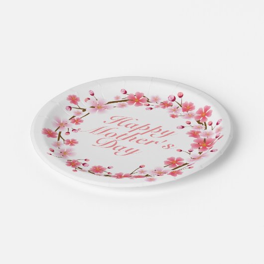 Elegant Happy Mother's Day Floral Paper Plate Pappteller (Schrägansicht)