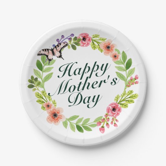 Elegant Happy Mother's Day Floral Paper Plate Pappteller (Vorderseite)