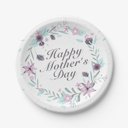 Elegant Happy Mother's Day Floral Paper Plate Pappteller (Vorderseite)