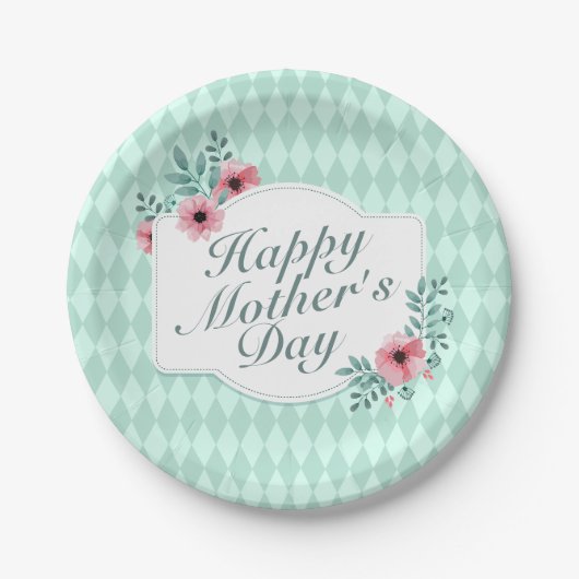 Elegant Happy Mother's Day Floral Paper Plate Pappteller (Vorderseite)