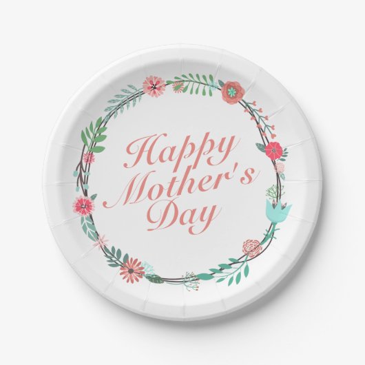 Elegant Happy Mother's Day Floral Paper Plate Pappteller (Vorderseite)