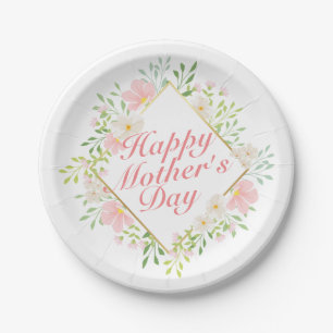 Elegant Happy Mother's Day Floral Paper Plate Pappteller