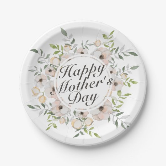 Elegant Happy Mother's Day Floral Paper Plate Pappteller (Vorderseite)