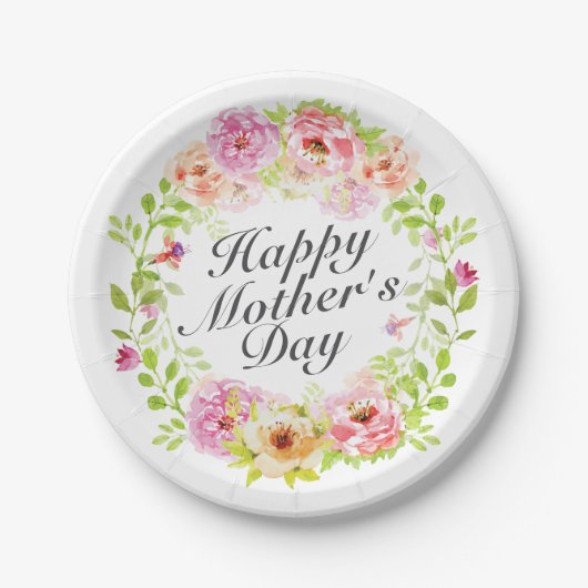 Elegant Happy Mother's Day Floral Paper Plate Pappteller (Vorderseite)