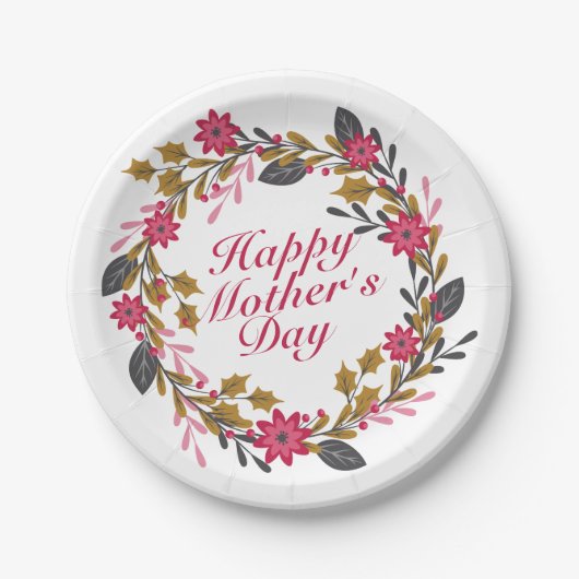 Elegant Happy Mother's Day Floral Paper Plate Pappteller (Vorderseite)