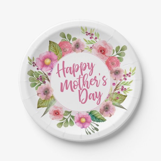 Elegant Happy Mother's Day Floral | Papierplatte Pappteller (Vorderseite)