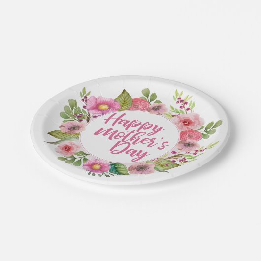 Elegant Happy Mother's Day Floral | Papierplatte Pappteller (Schrägansicht)