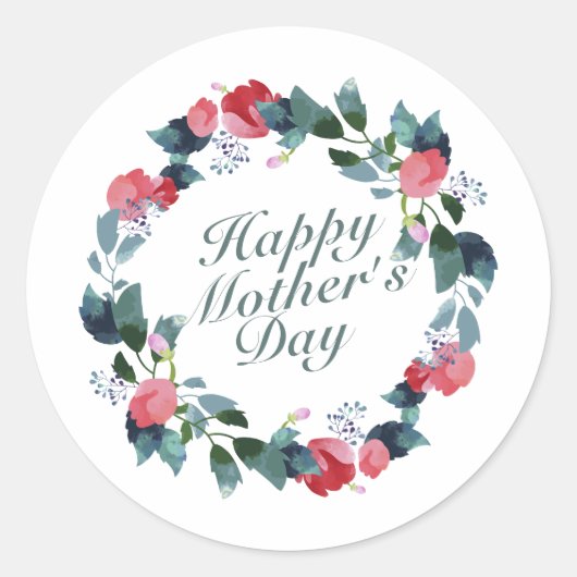 Elegant Happy Mother's Day Floral Wreath | Aufkleb Runder Aufkleber (Vorderseite)