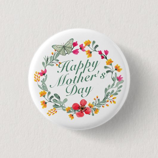 Elegant Happy Mother's Day Floral Wreath Button (Vorderseite)