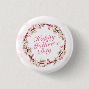 Elegant Happy Mother's Day Floral Wreath Button