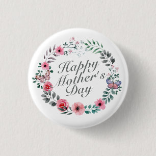 Elegant Happy Mother's Day Floral Wreath Button