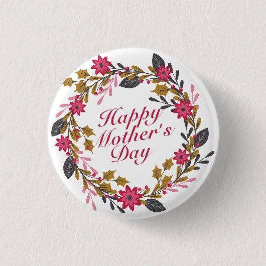 Elegant Happy Mother's Day Floral Wreath Button (Vorderseite)