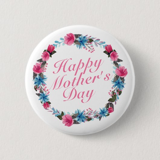 Elegant Happy Mother's Day Floral Wreath Button (Vorderseite)
