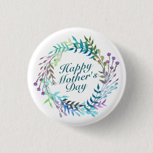 Elegant Happy Mother's Day Floral Wreath Button