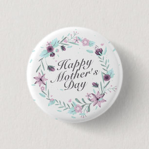 Elegant Happy Mother's Day Floral Wreath Button
