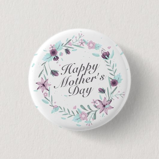 Elegant Happy Mother's Day Floral Wreath Button (Vorderseite)