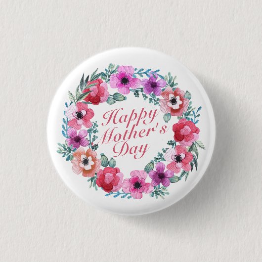 Elegant Happy Mother's Day Floral Wreath Button (Vorderseite)