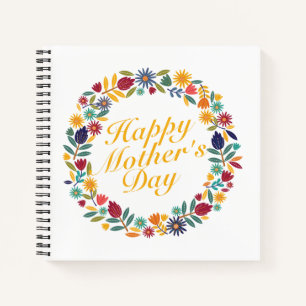 Elegant Happy Mother's Day Floral Wreath Gästebuc Notizblock