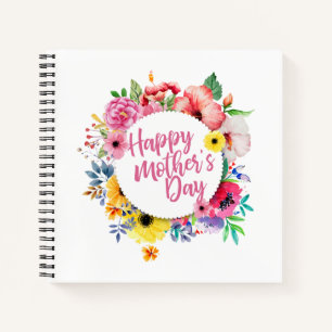 Elegant Happy Mother's Day Floral Wreath Guestbook Notizblock