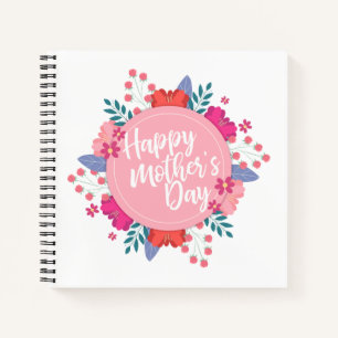 Elegant Happy Mother's Day Floral Wreath Guestbook Notizblock