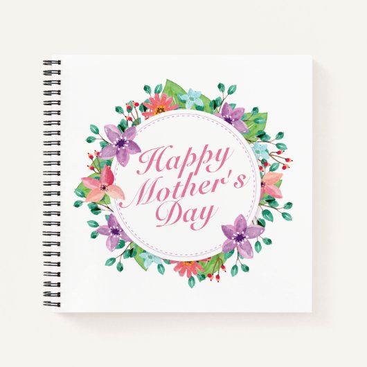 Elegant Happy Mother's Day Floral Wreath Guestbook Notizblock (Vorderseite)