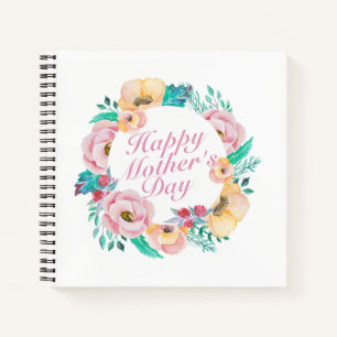 Elegant Happy Mother's Day Floral Wreath Guestbook Notizblock