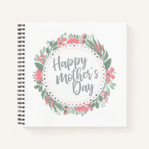 Elegant Happy Mother's Day Floral Wreath Guestbook Notizblock