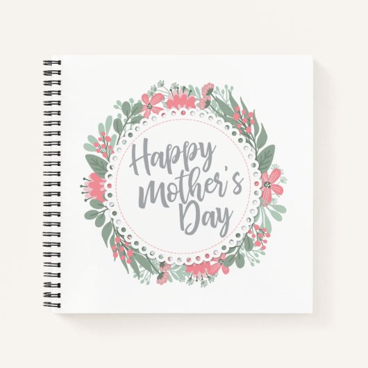 Elegant Happy Mother's Day Floral Wreath Guestbook Notizblock (Vorderseite)