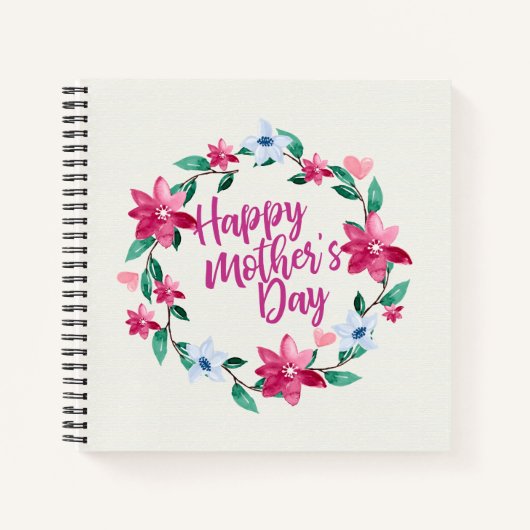 Elegant Happy Mother's Day Floral Wreath Guestbook Notizblock (Vorderseite)